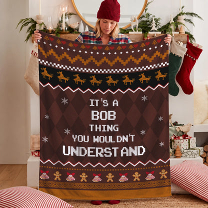Your Name Thing Funny Deer Brown Christmas Fleece Blanket BOB 13K1 BK27