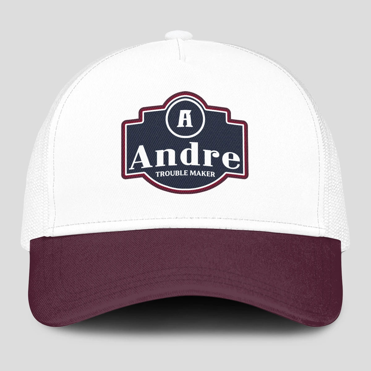 Trouble Maker Burgundy And White Funny Mesh Cap ANDRE 13K1 C201PF