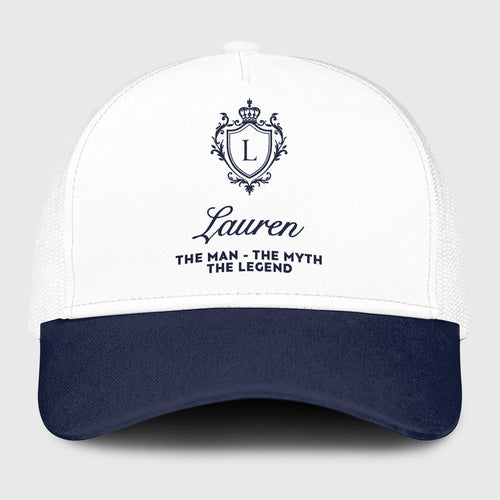 The Man The Myth The Legend Blue And White Baseball Mesh Cap LAUREN 13K1 C186PF