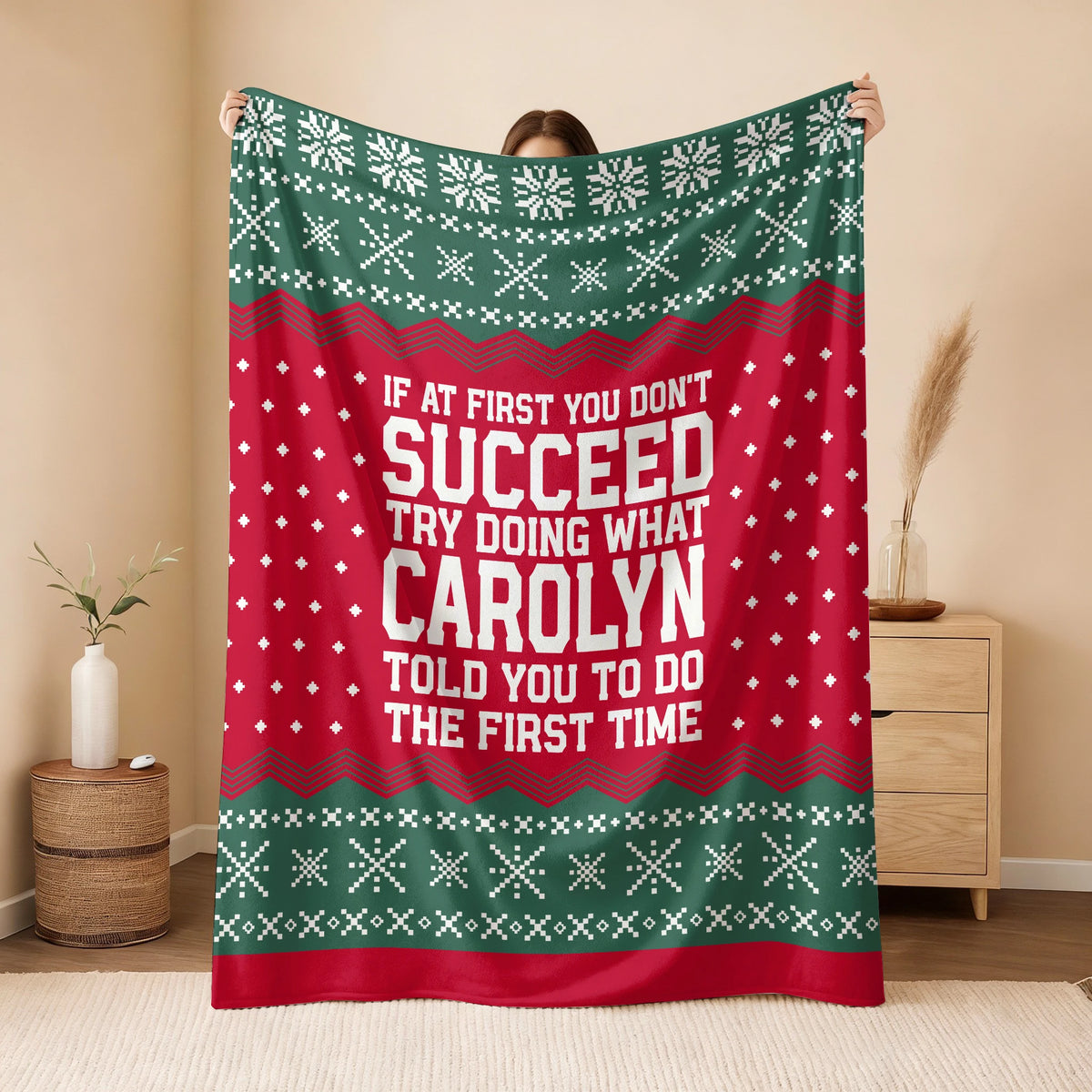 If At First You Don’t Succeed Red Green Christmas Fleece Blanket CAROLYN 13K1 BK28