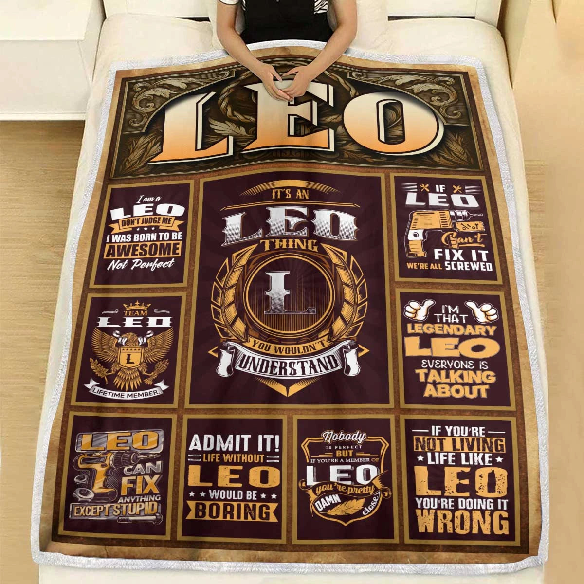 LEO Personalized Blanket | Custom Name Cozy Throw Gift 13K1-BK4