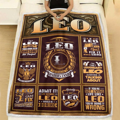 LEO Personalized Blanket | Custom Name Cozy Throw Gift 13K1-BK4