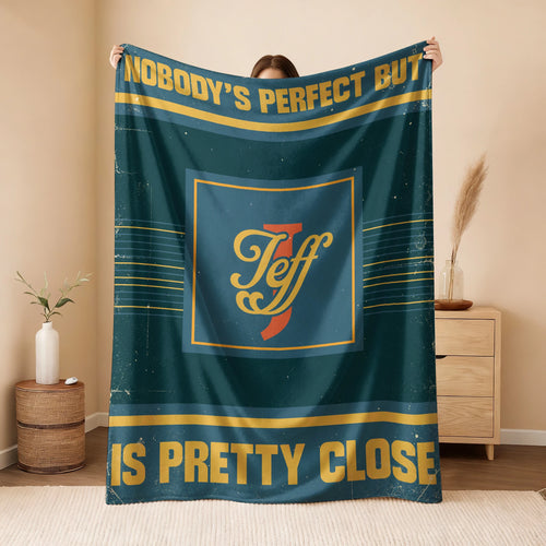 Nobody's Perfect But Your Name Is Close Vintage Blue & Brown Fleece Blanket JEFF 13K1 BK54