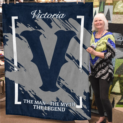 The Man The Myth The Legend Navy Baseball Fleece Blanket VICTORIA 13K1 BK17