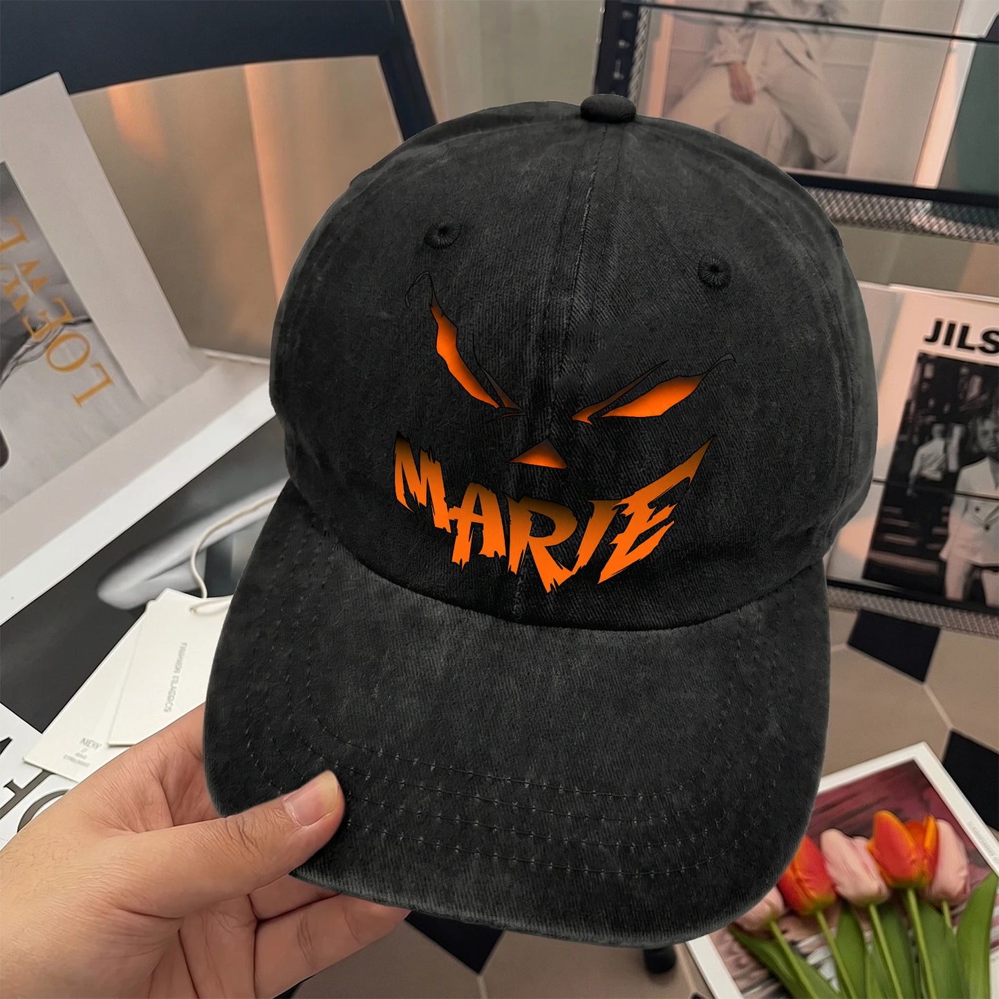 Your Name Jack O' Lantern Halloween Washed Cap MARIE 13K1 C100PF