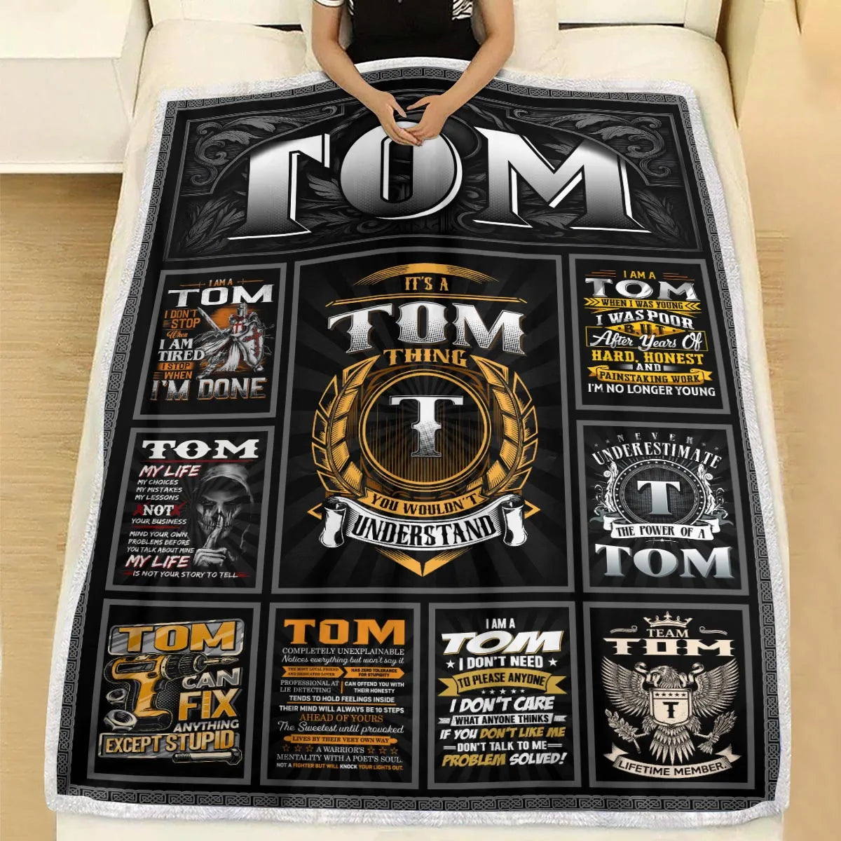 TOM Personalized Blanket | Custom Name Cozy Throw Gift 13K1-BK2
