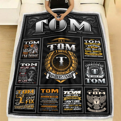 TOM Personalized Blanket | Custom Name Cozy Throw Gift 13K1-BK2