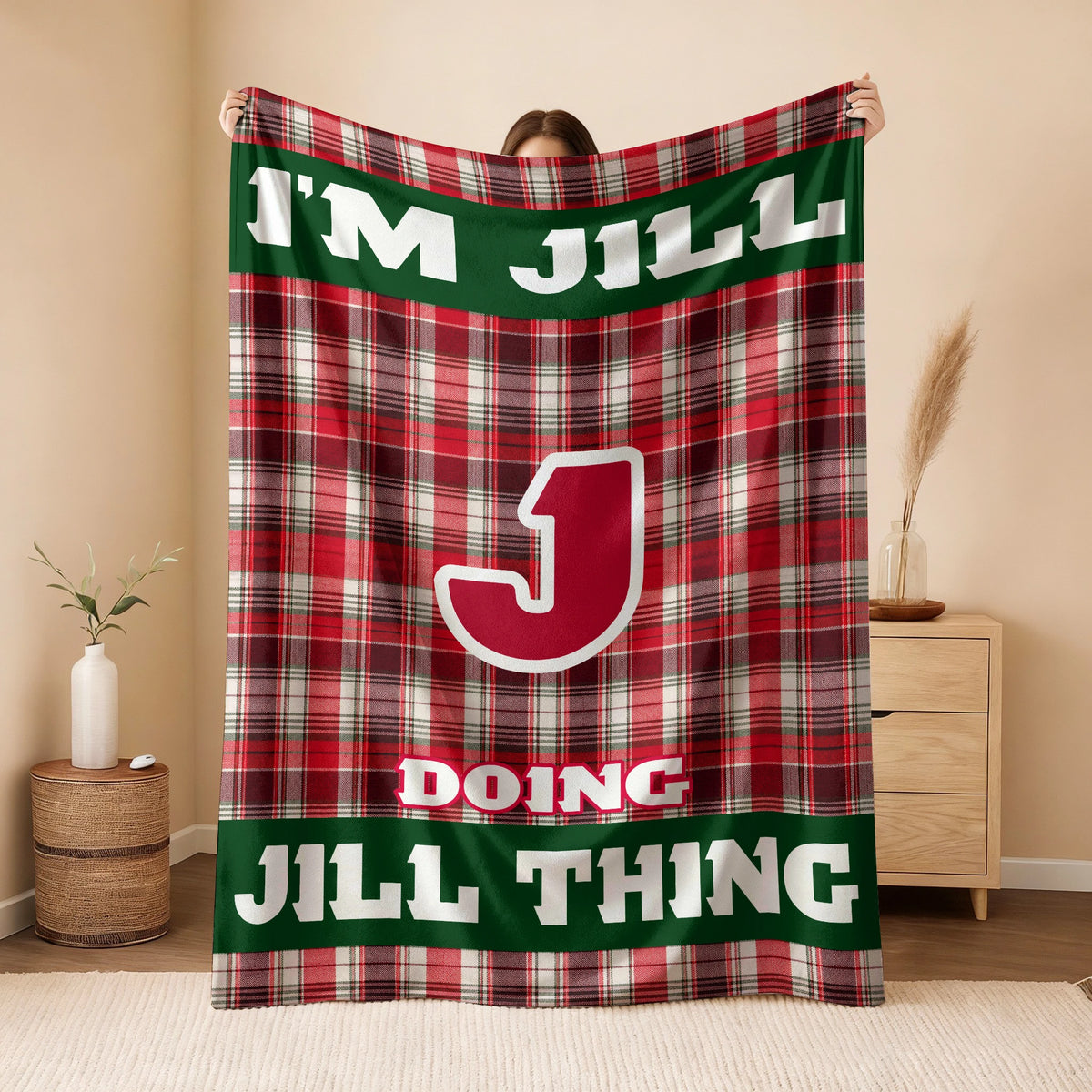 I'm Name Doing Name Things Red Plaid Fleece Blanket JILL 13K1 BK49