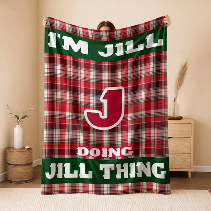 I'm Name Doing Name Things Red Plaid Fleece Blanket JILL 13K1 BK49
