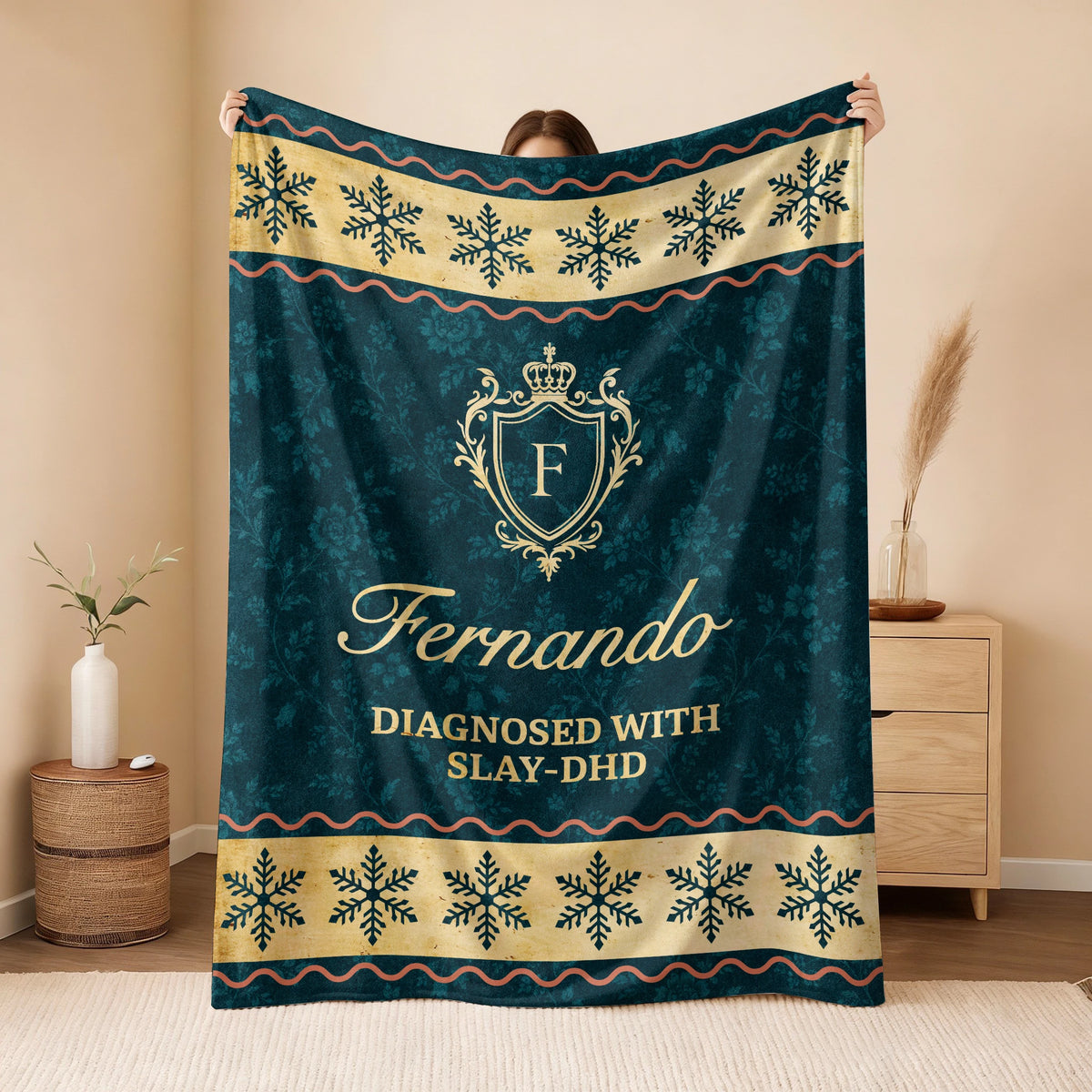 Diagnosed With Slay-DHD Vintage Sage Green Fleece Blanket FERNANDO 13K1 BK38