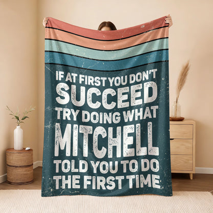 If At First You Don’t Succeed Retro Green Fleece Blanket MITCHELL 13K1 BK29