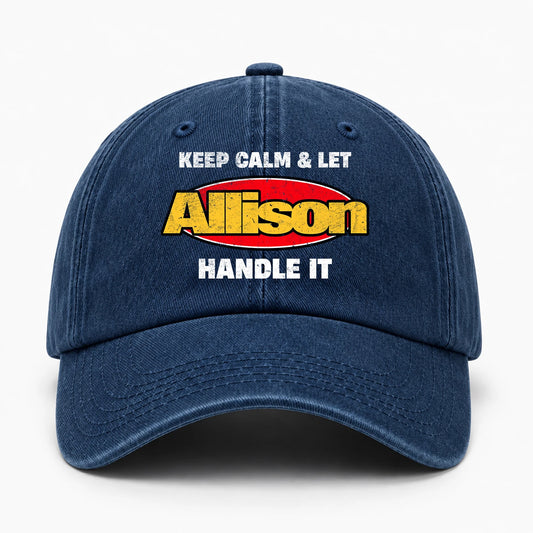 Keep Calm & Let Your Name Handle It Yellow And Red Logo Washed Cap ALLISON 13K1 C172PF