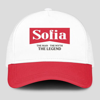 The Man The Myth The Legend Red And White Mesh Cap SOFIA 13K1 C197PF