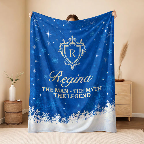 The Man The Myth The Legend Navy Christmas Fleece Blanket REGINA 13K1 BK15