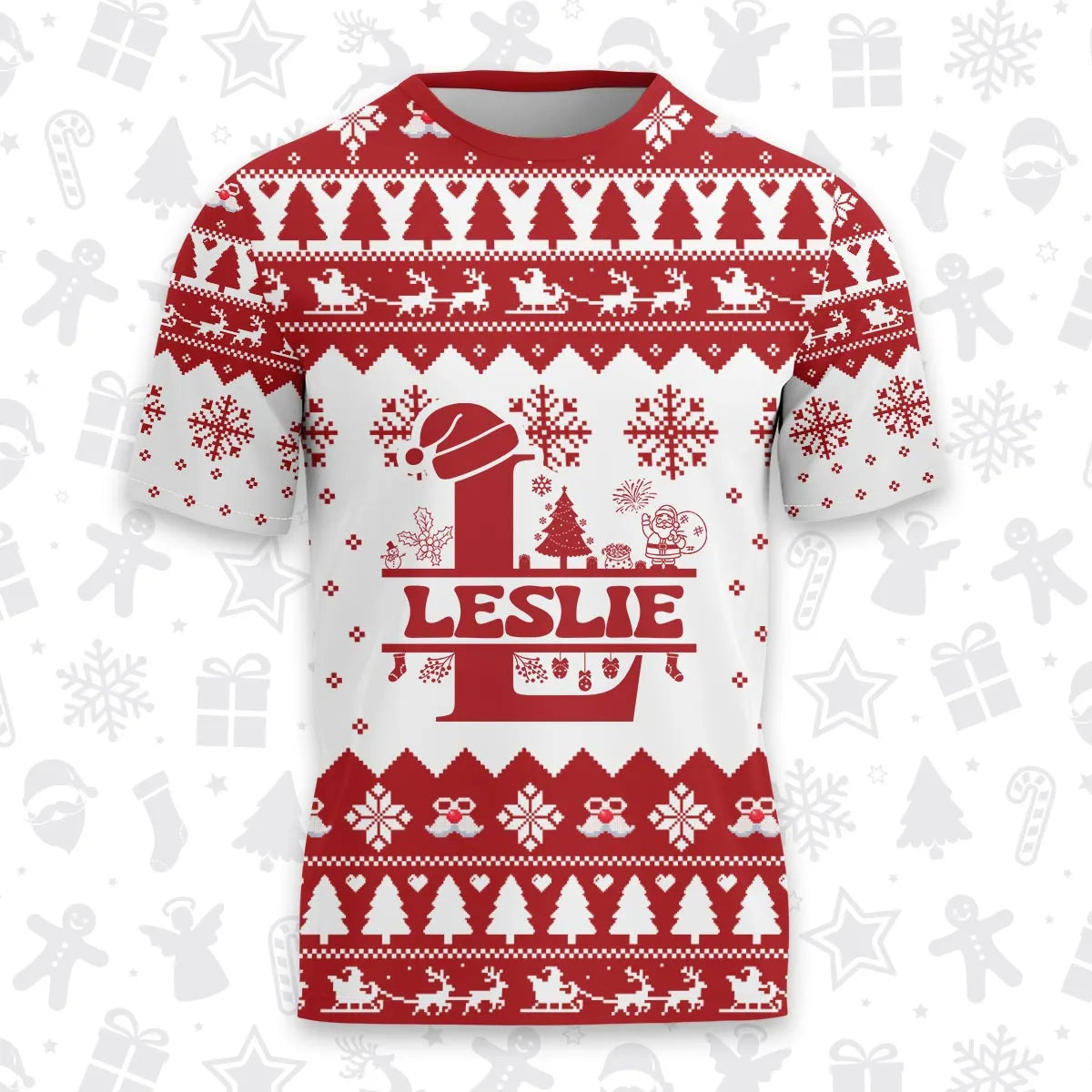 LESLIE Personalized Christmas T-Shirt Pajama Set - Holiday Gift Outfit 13K1-CR2