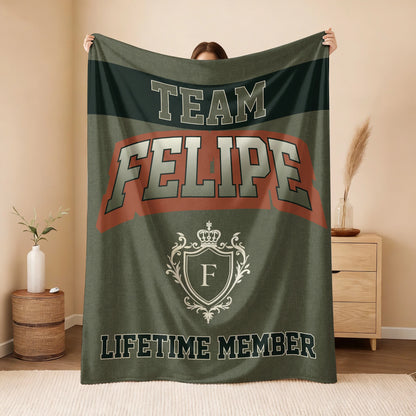 Team Your Name Lifetime Member Sage Green Fleece Blanket FELIPE 13K1 BK22