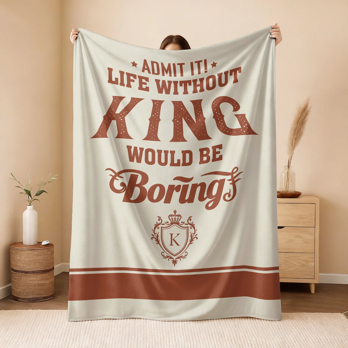 Life Without Your Name Would Be Boring Cream Terracotta Blanket KING 13K1 BK24