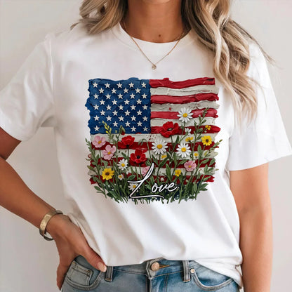 LOVE 13K1-549 Personalize Name - Design American flag and flowers