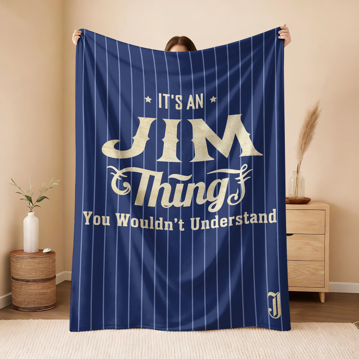 Your Name Thing Striped Blue Fleece Blanket JIM 13K1 BK23