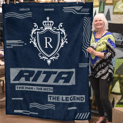 The Man The Myth The Legend Blue & Gray Fleece Blanket  RITA 13K1 BK08