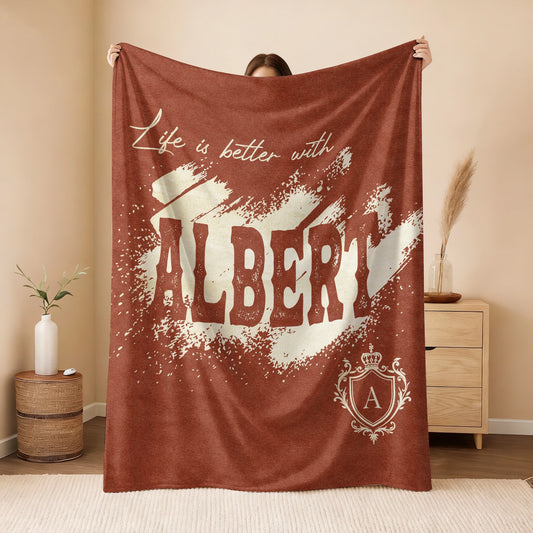 Life Is Better With Your Name Terracotta Cream Fleece Blanket ALBERT 13K1 BK30