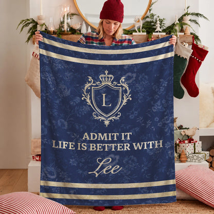 Admit It Life Is Better With Your Name Floral Blue Fleece Blanket LEE 13K1 BK36