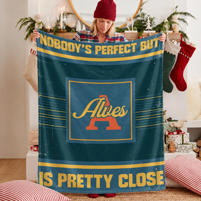 Nobody's Perfect But Your Name Is Close Vintage Blue & Brown Fleece Blanket ALVES 13K1 BK54