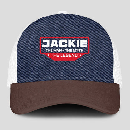The Man The Myth The Legend Navy Brown And White Mesh Cap JACKIE 13K1 C200PF
