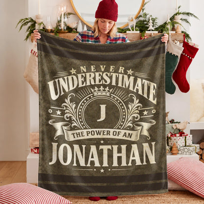 Never Underestimate The Power Of A Name Olive Green Army Fleece Blanket JONATHAN 13K1 BK46