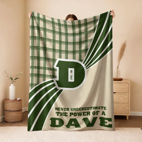 Never Underestimate Your Name Green & Cream Plaid Fleece Blanket DAVE 13K1 BK50