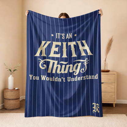 Your Name Thing Striped Blue Fleece Blanket KEITH 13K1 BK23