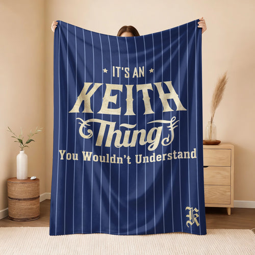 Your Name Thing Striped Blue Fleece Blanket KEITH 13K1 BK23