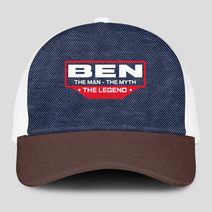 The Man The Myth The Legend Navy Brown And White Mesh Cap BEN 13K1 C200PF