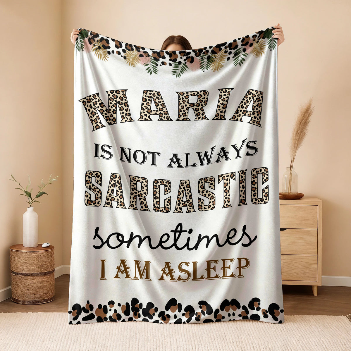 Your Name Sarcastic Leopard Print Fleece Blanket MARIA 13K1 BK61