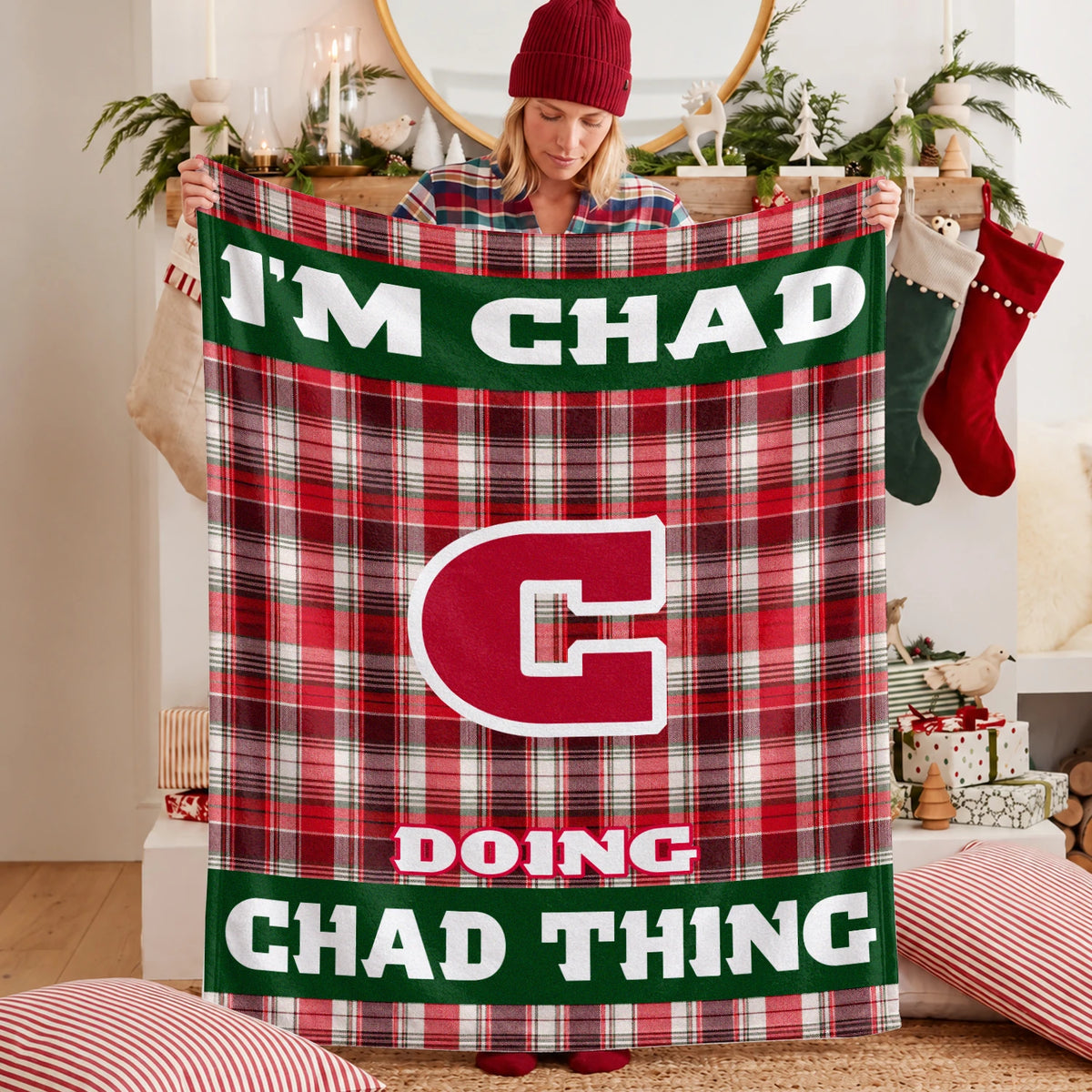I'm Name Doing Name Things Red Plaid Fleece Blanket CHAD 13K1 BK49