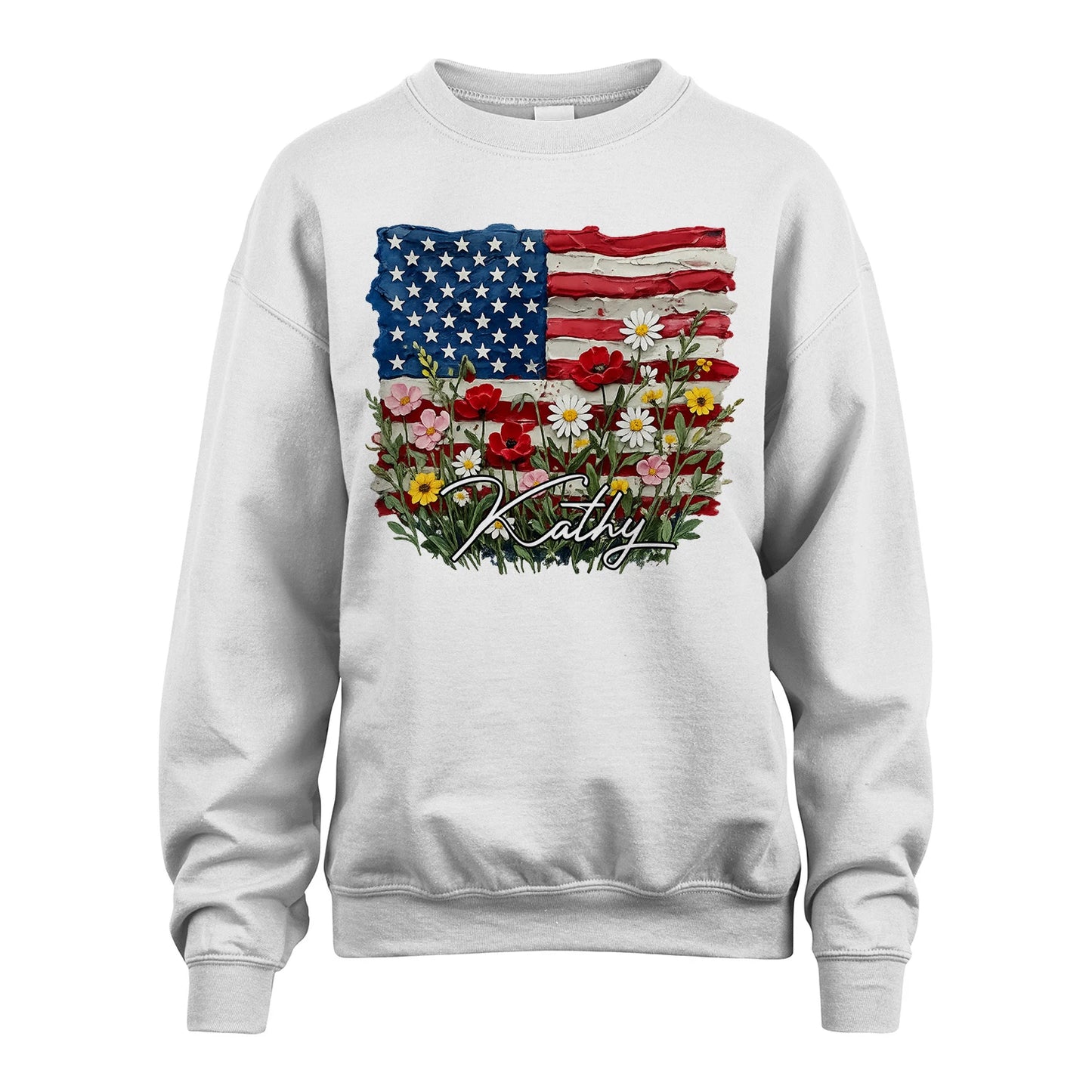 KATHY 13K1-549 Personalize Name - Design American flag and flowers