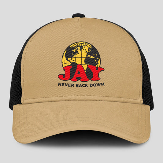 Never Back Down World Logo Khaki Mesh Cap JAY 13K1 C212PF