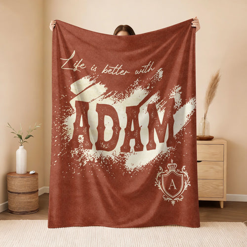 Life Is Better With Your Name Terracotta Cream Fleece Blanket ADAM 13K1 BK30