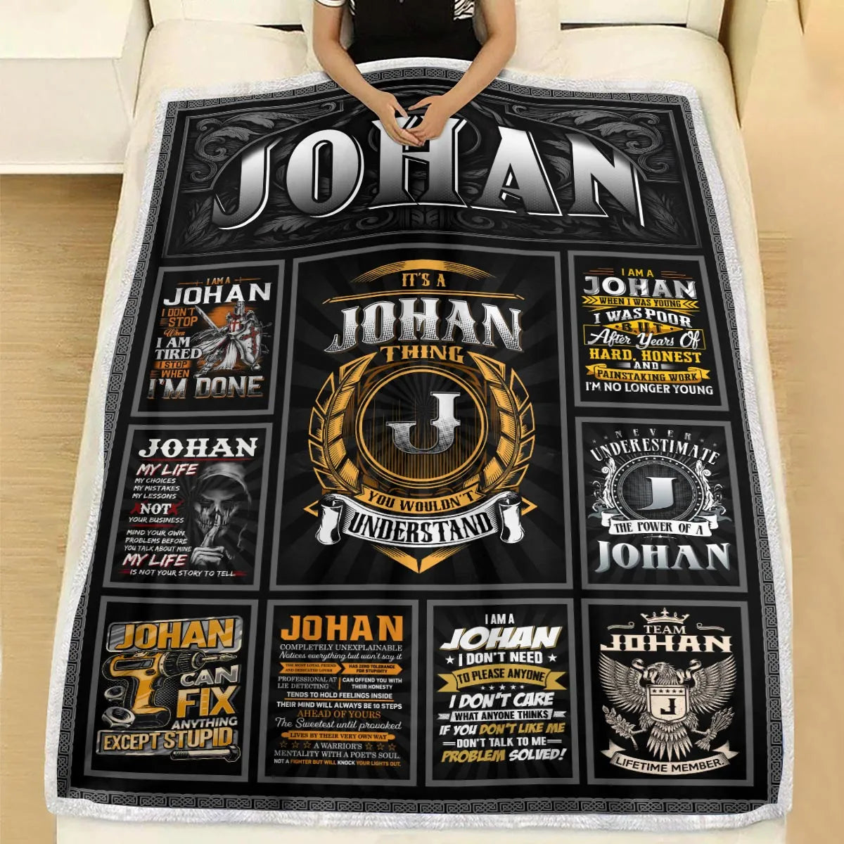 JOHAN Personalized Blanket | Custom Name Cozy Throw Gift 13K2-BK2