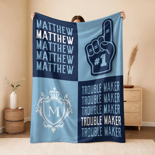 Trouble Maker Funny Blue Fleece Blanket MATTHEW 13K1 BK21