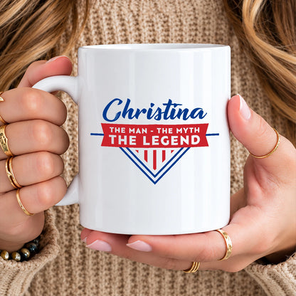 The Man The Myth The Legend Red And Blue Logo Mug CHRISTINA 13K1 MG34