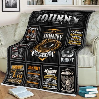 JOHNNY Personalized Blanket | Custom Name Cozy Throw Gift 13K1-BK2