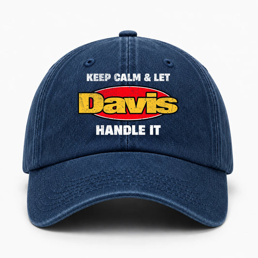 Keep Calm & Let Your Name Handle It Yellow And Red Logo Washed Cap DAVIS 13K1 C172PF