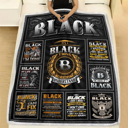 BLACK Personalized Blanket | Custom Name Cozy Throw Gift 13K1-BK2