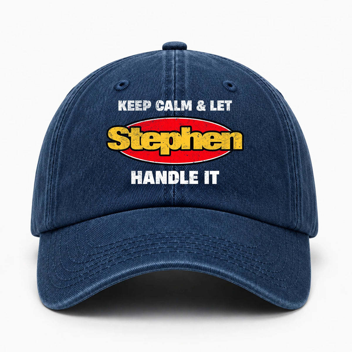 Keep Calm & Let Your Name Handle It Yellow And Red Logo Washed Cap STEPHEN 13K1 C172PF