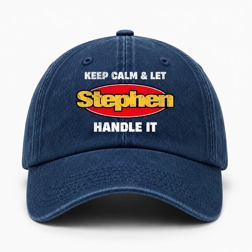 Keep Calm & Let Your Name Handle It Yellow And Red Logo Washed Cap STEPHEN 13K1 C172PF