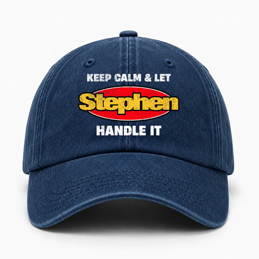 Keep Calm & Let Your Name Handle It Yellow And Red Logo Washed Cap STEPHEN 13K1 C172PF