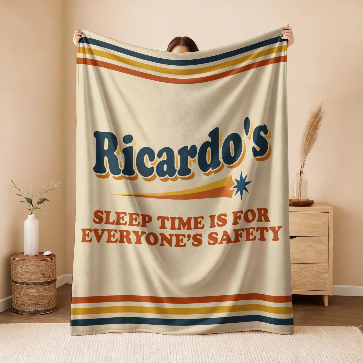 Your Name's Sleep Time Funny Retro Fleece Blanket RICARDO 13K1 BK67