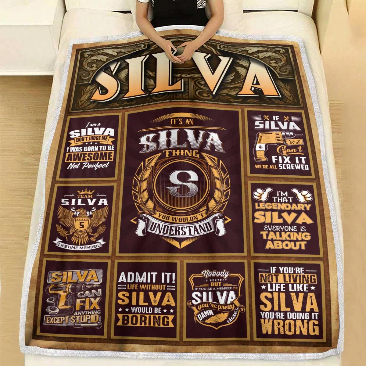 SILVA Personalized Blanket | Custom Name Cozy Throw Gift 13K1-BK4