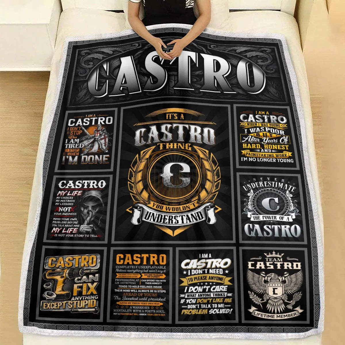 CASTRO Personalized Blanket | Custom Name Cozy Throw Gift 13K1-BK2